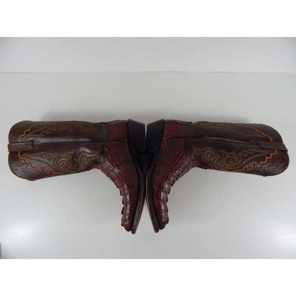 Lucchese Caiman Hornback Alligator Skin Boots Made in USA Brown Men\'s 8 ½ D67 main image 5